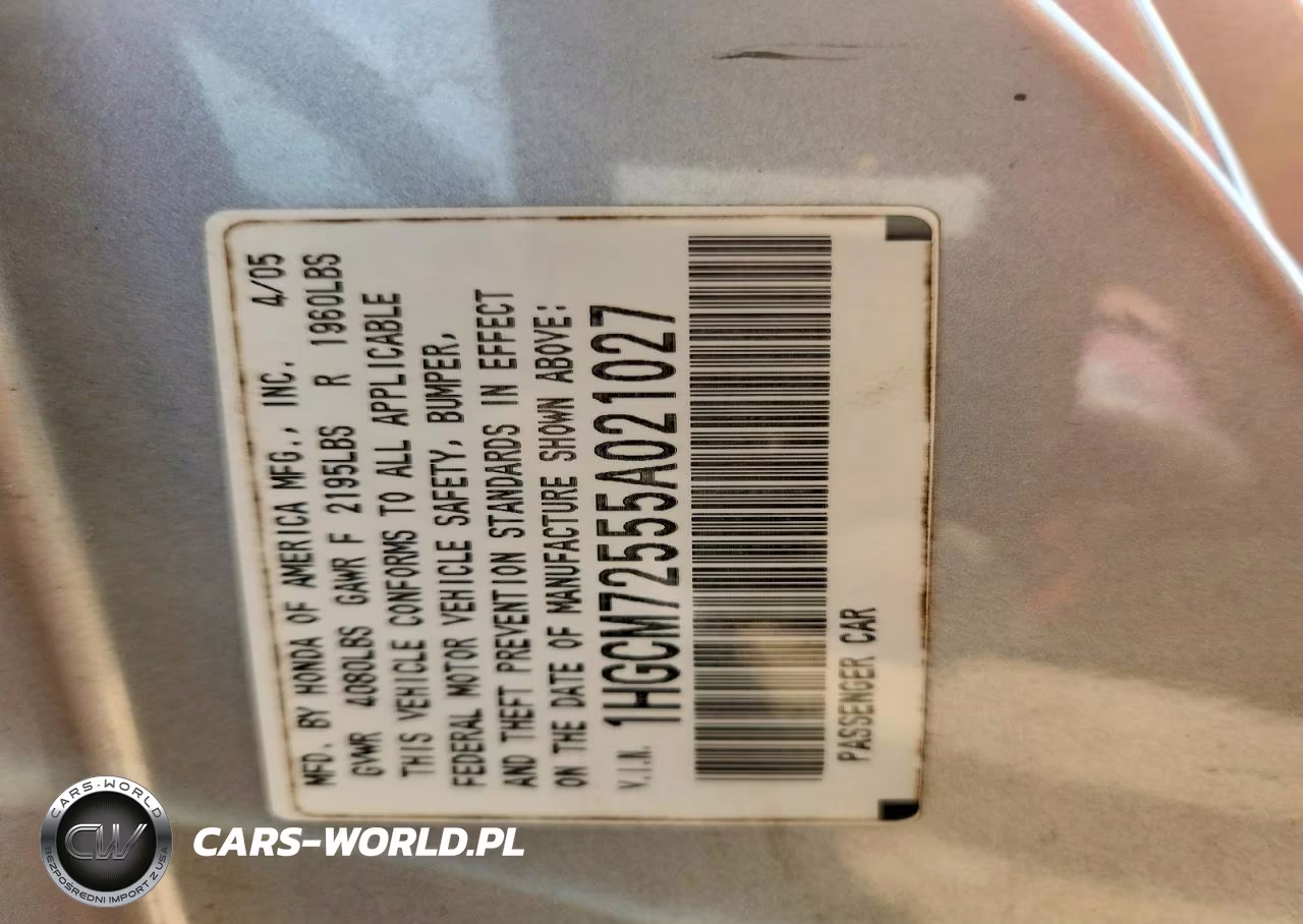 2005 Honda Accord Lx VIN:1HGCM72555A021027 - 13