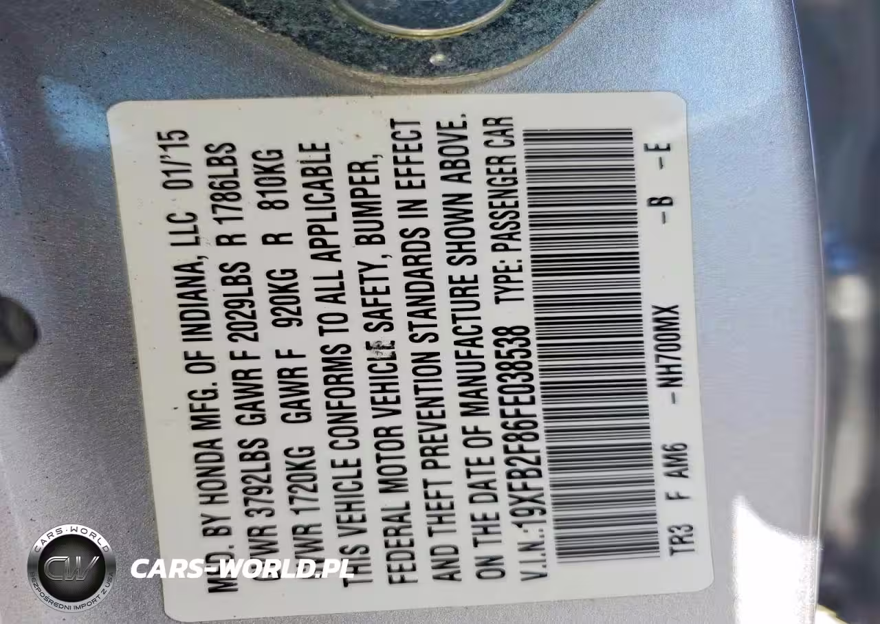 2015 Honda Civic VIN:19XFB2F86FE038538 - 12