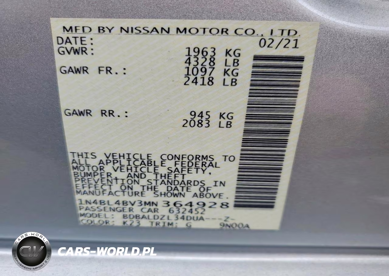2021 Nissan Altima 2.5 S VIN:1N4BL4BV3MN364928 - 12