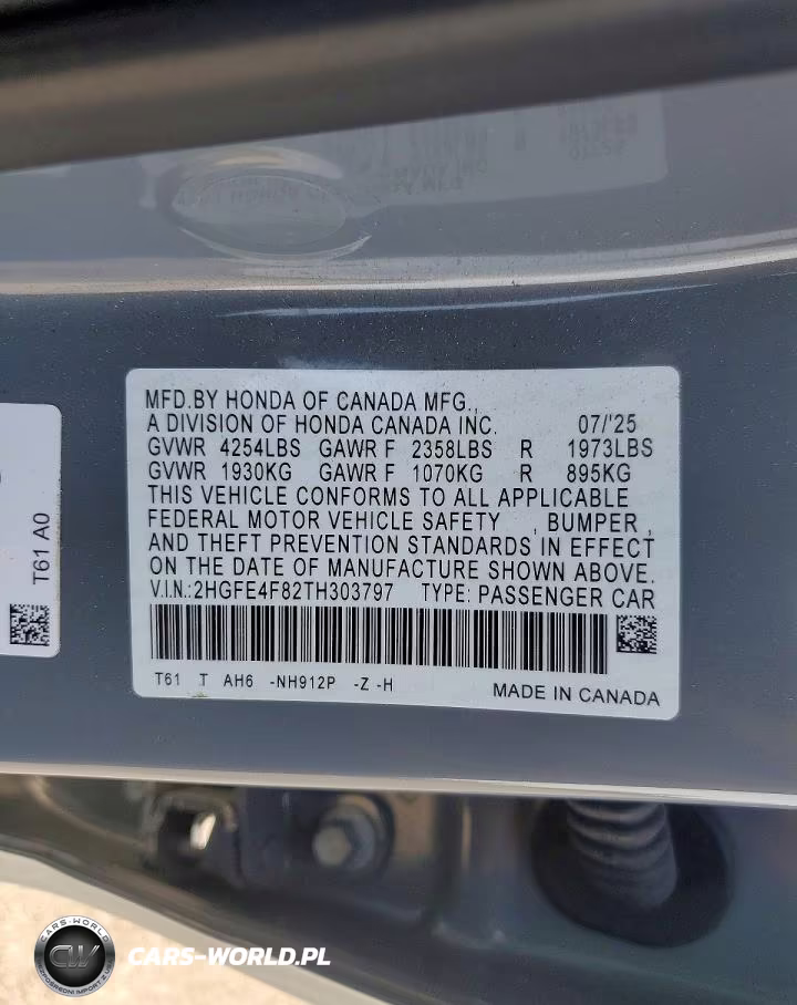 2026 Honda Civic Sport VIN:2HGFE4F82TH303797 - 13