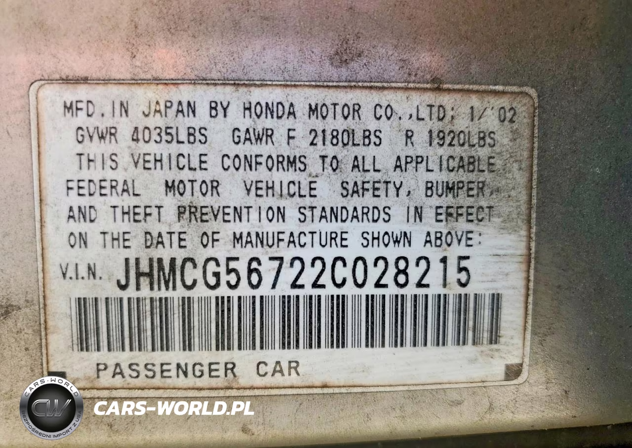 2002 Honda Accord Se VIN:JHMCG56722C028215 - 12