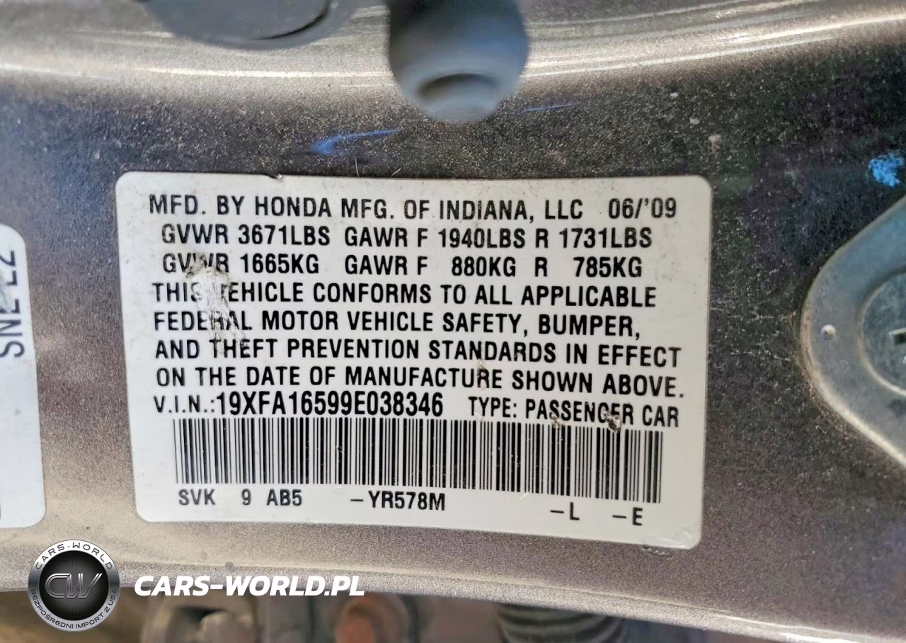 2009 Honda Civic VIN:19XFA16599E038346 - 12