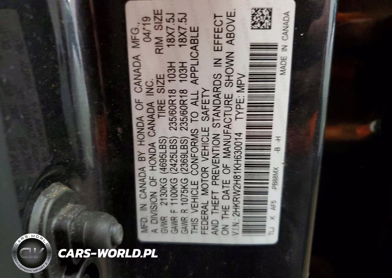 2019 Honda Cr-V Exl VIN:2HKRW2H81KH630014 - 13