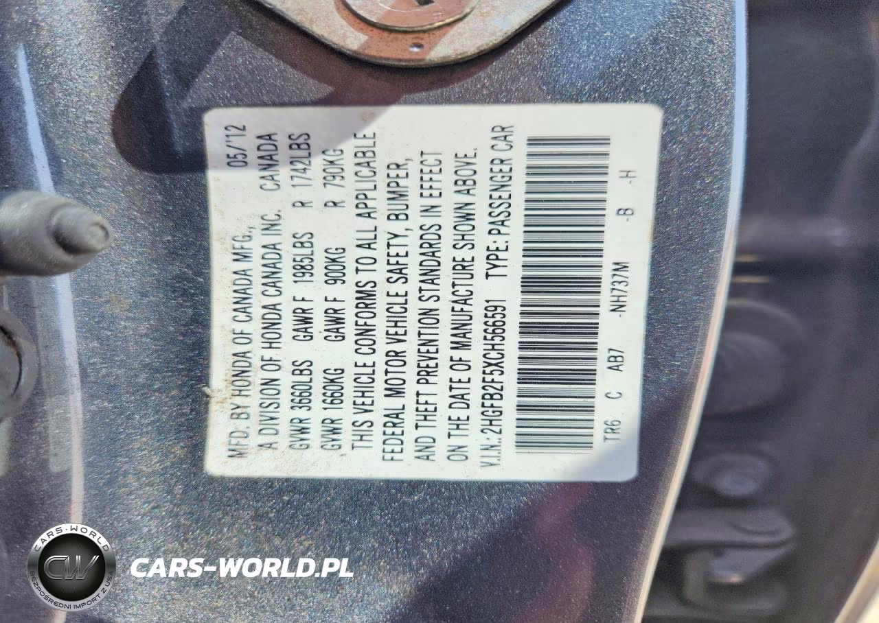 2012 Honda Civic Lx VIN:2HGFB2F5XCH566591 - 12