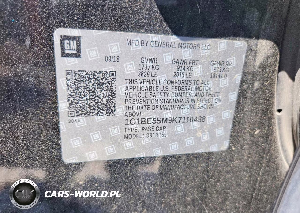 2019 Chevrolet Cruze Lt VIN:1G1BE5SM9K7110488 - 12