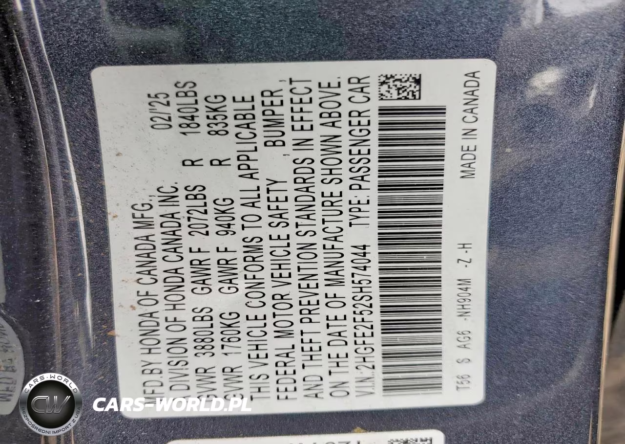 2025 Honda Civic Sport VIN:2HGFE2F52SH574044 - 13