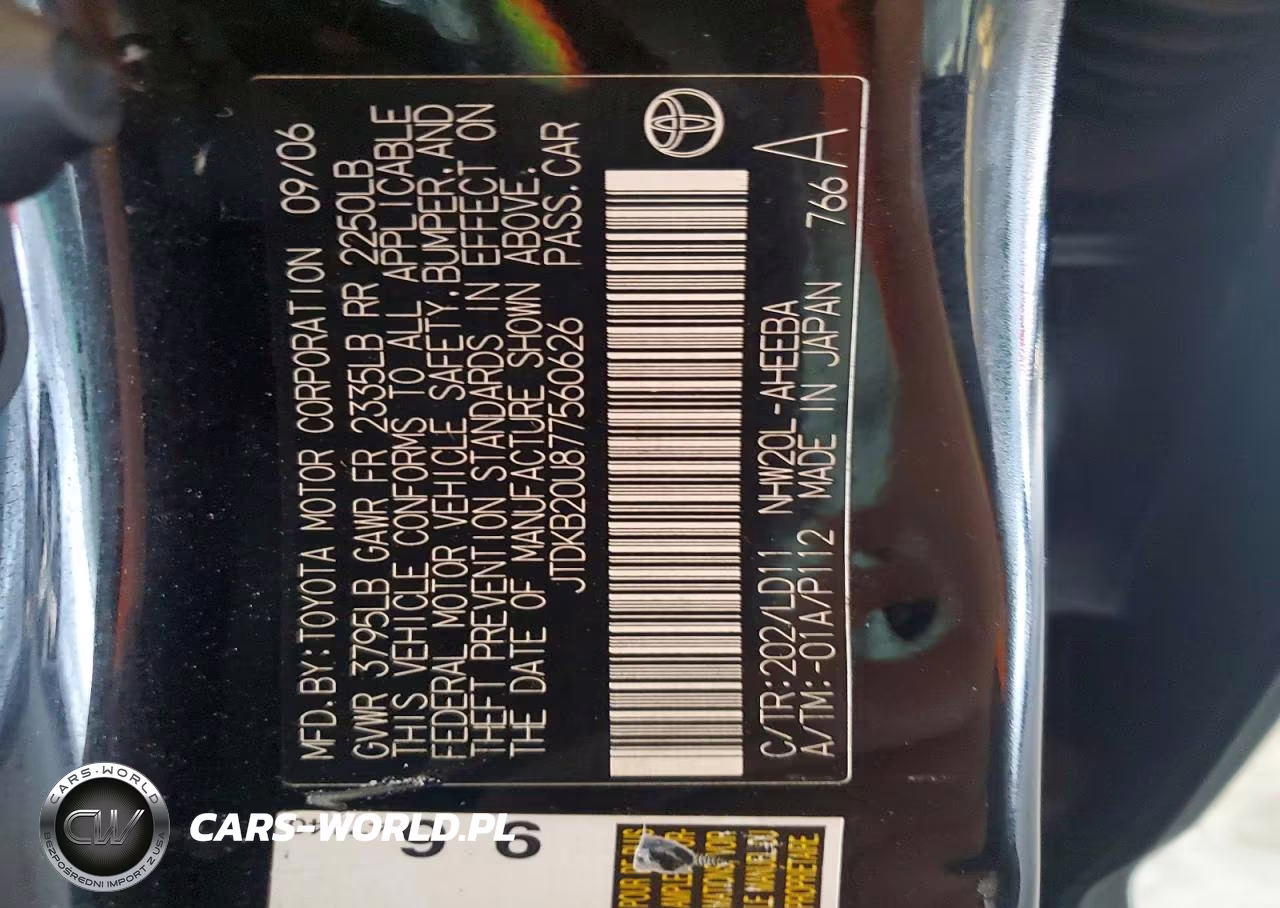 2007 Toyota Prius Base VIN:JTDKB20U877560626 - 12