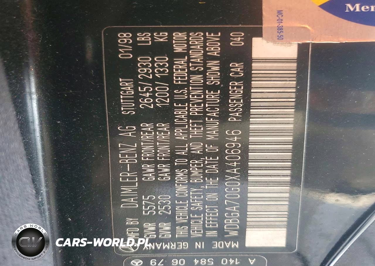 1999 Mercedes-Benz Cl 500 VIN:WDBGA70G0XA406946 - 13