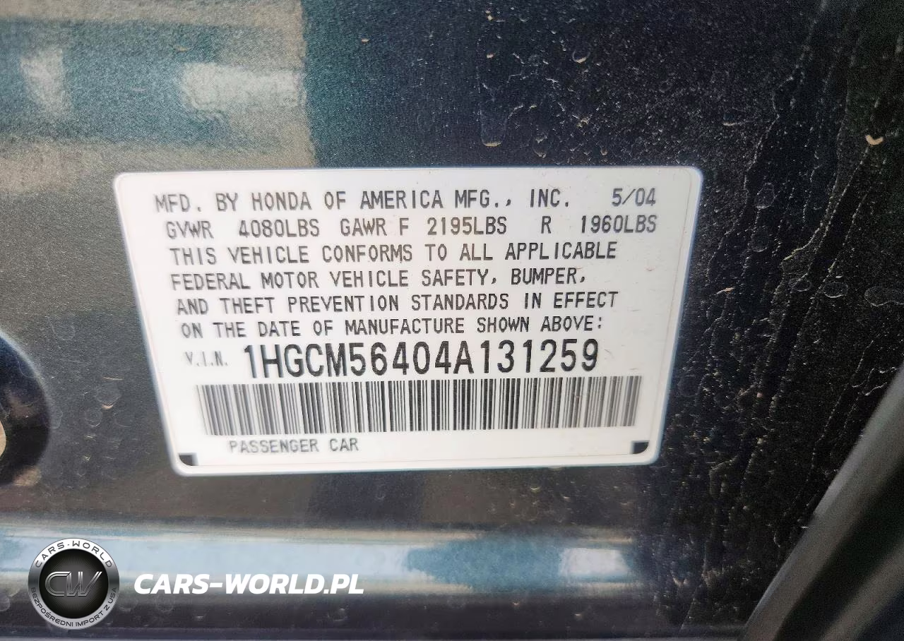 2004 Honda Accord Lx VIN:1HGCM56404A131259 - 12