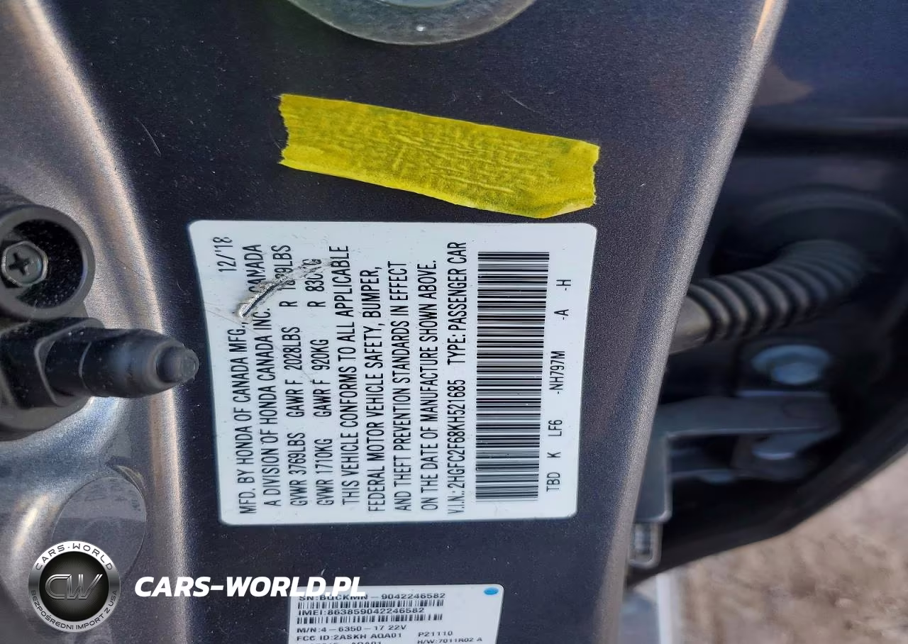2019 Honda Civic Lx VIN:2HGFC2F68KH521685 - 12