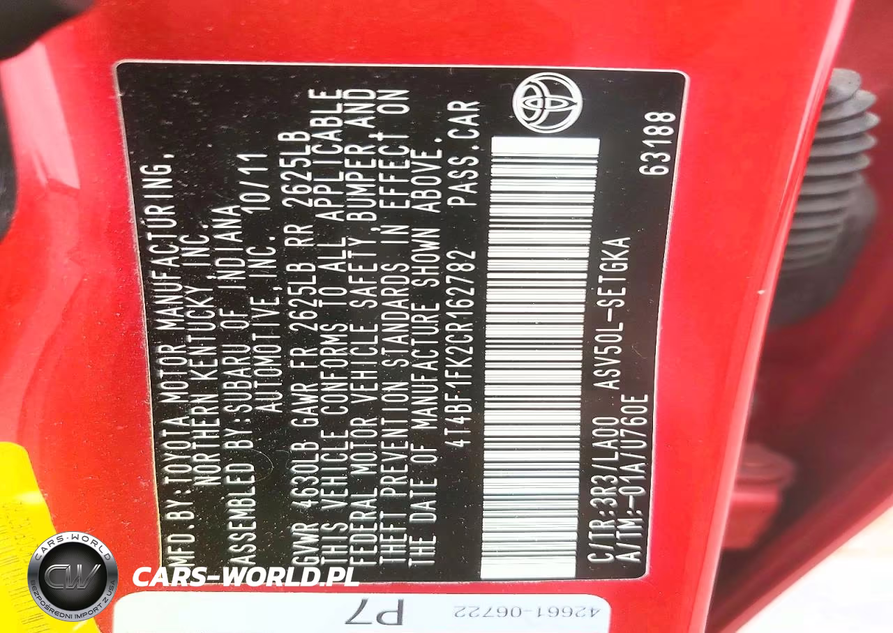 2012 Toyota Camry Xle VIN:4T4BF1FK2CR162782 - 13
