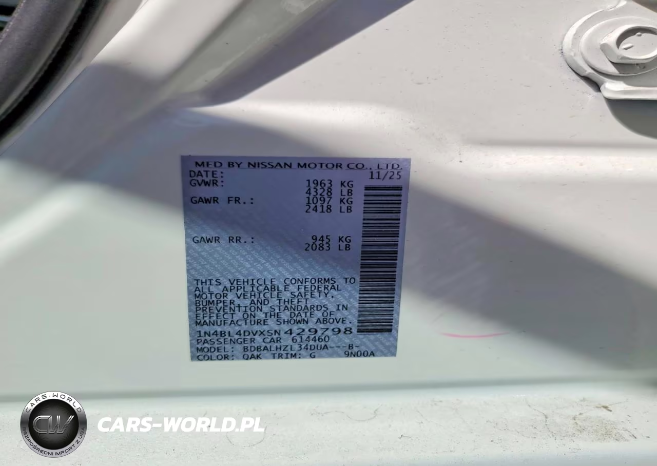2025 Nissan Altima 2.5 Sv VIN:1N4BL4DVXSN429798 - 12