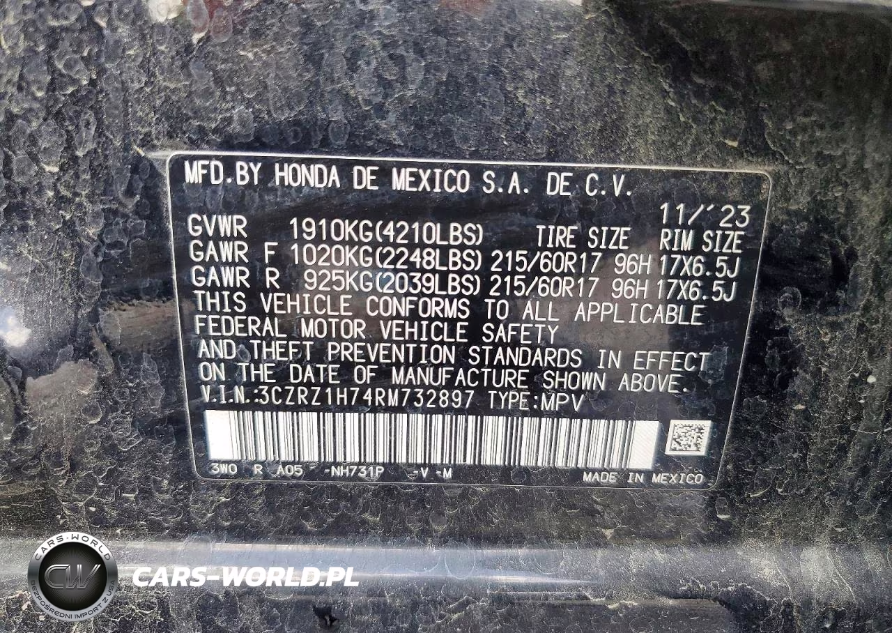 2024 Honda Hr-V Exl VIN:3CZRZ1H74RM732897 - 14