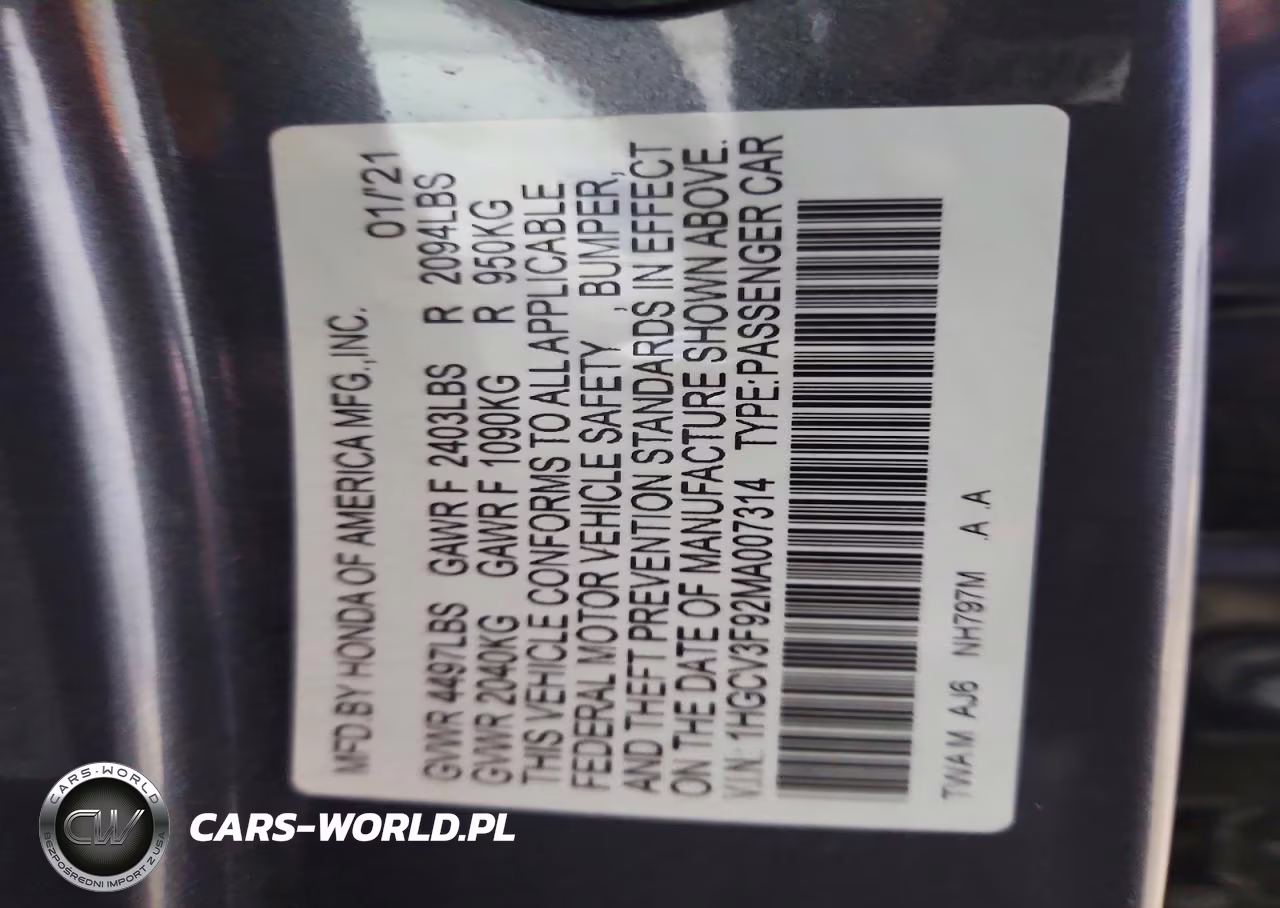 2021 Honda Accord Touring Hybrid VIN:1HGCV3F92MA007314 - 12
