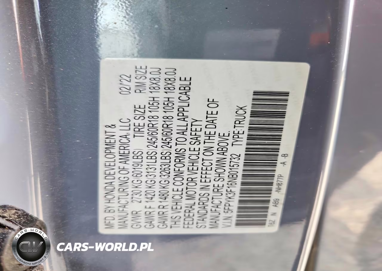 2022 Honda Ridgeline Sport VIN:5FPYK3F16NB015732 - 12