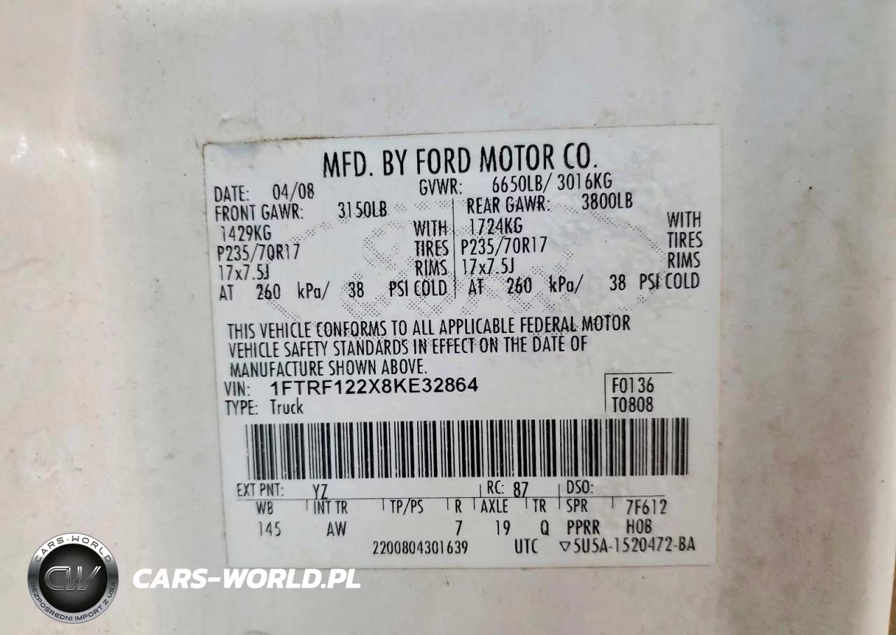 2008 Ford F150 VIN:1FTRF122X8KE32864 - 12