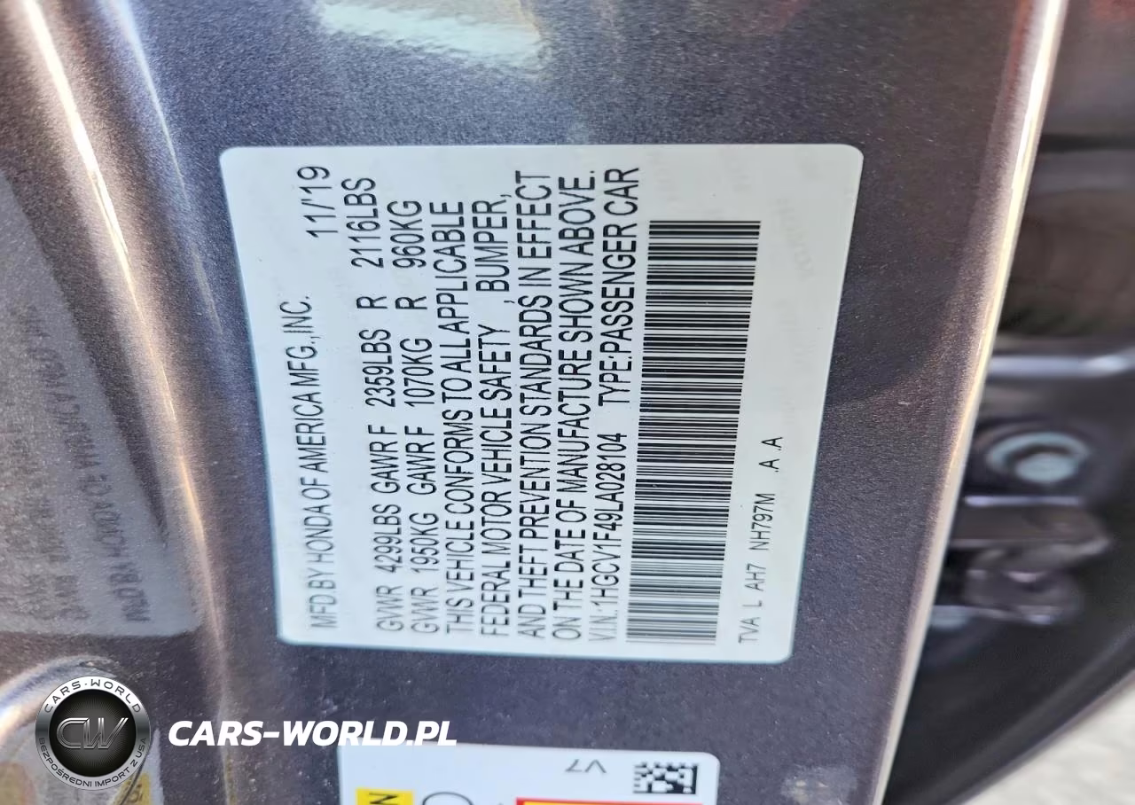 2020 Honda Accord Ex VIN:1HGCV1F49LA028104 - 12