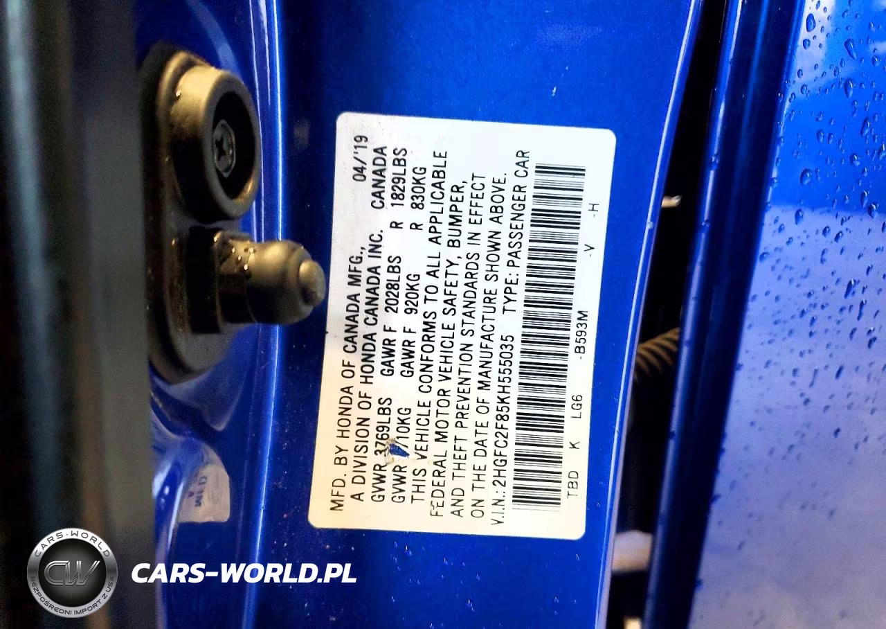 2019 Honda Civic Sport VIN:2HGFC2F85KH555035 - 12