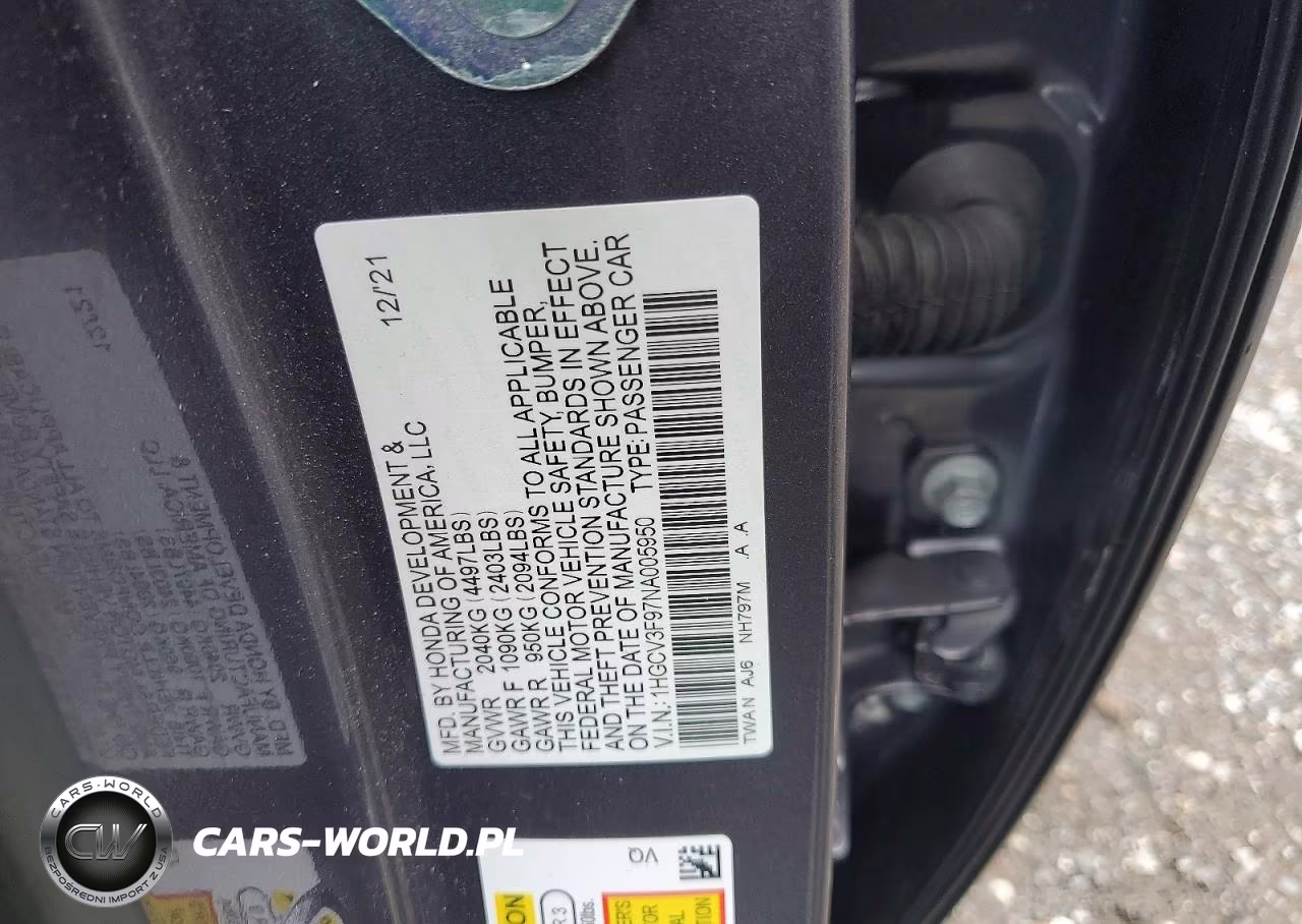 2022 Honda Accord Touring Hybrid VIN:1HGCV3F97NA005950 - 12