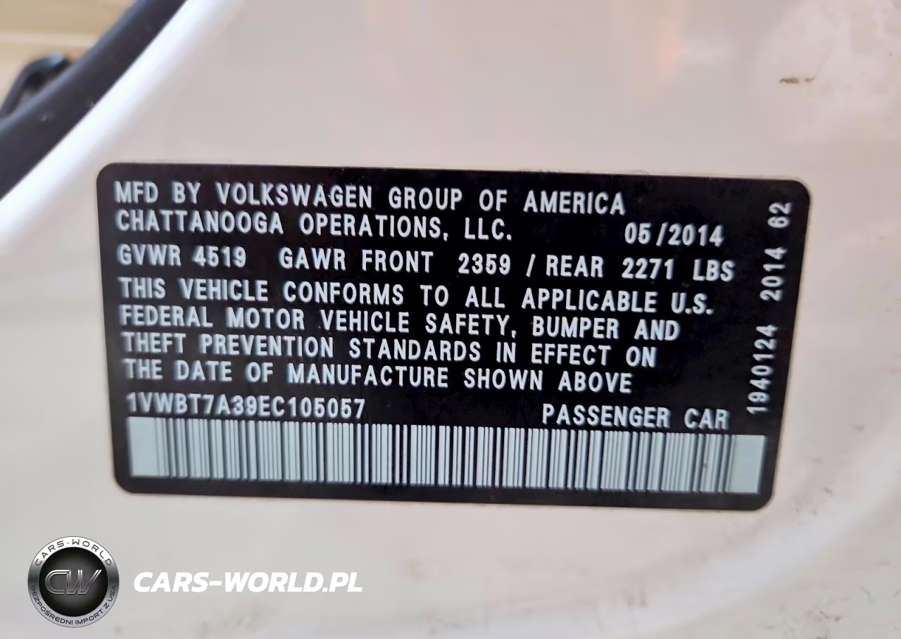 2014 Volkswagen Passat Se VIN:1VWBT7A39EC105057 - 12
