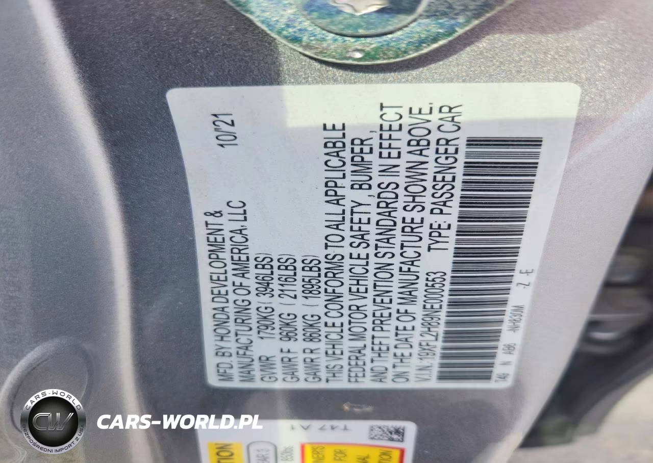 2022 Honda Civic Sport VIN:19XFL2H89NE000553 - 12