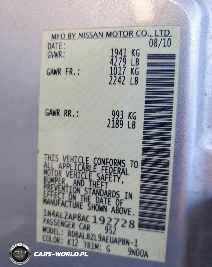 2010 Nissan Altima 2.5 VIN:1N4AL2AP8AC192728 - 12