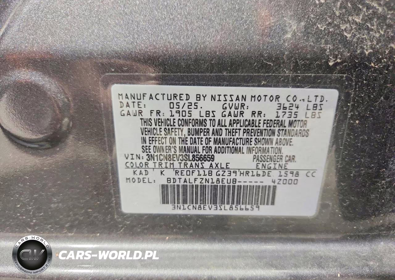 2025 Nissan Versa Sv VIN:3N1CN8EV3SL856659 - 12