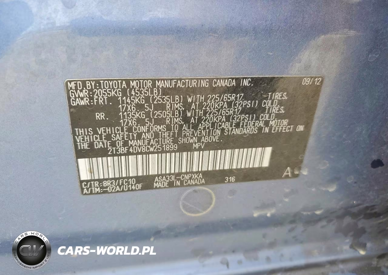 2012 Toyota Rav4 Base VIN:2T3BF4DV8CW251899 - 13