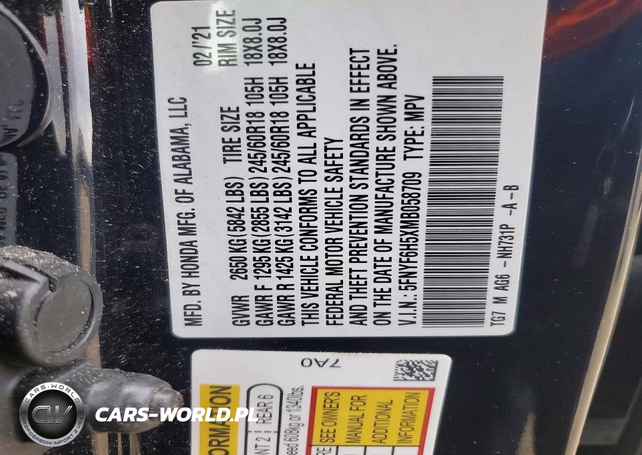 2021 Honda Pilot Exl VIN:5FNYF6H5XMB058709 - 13