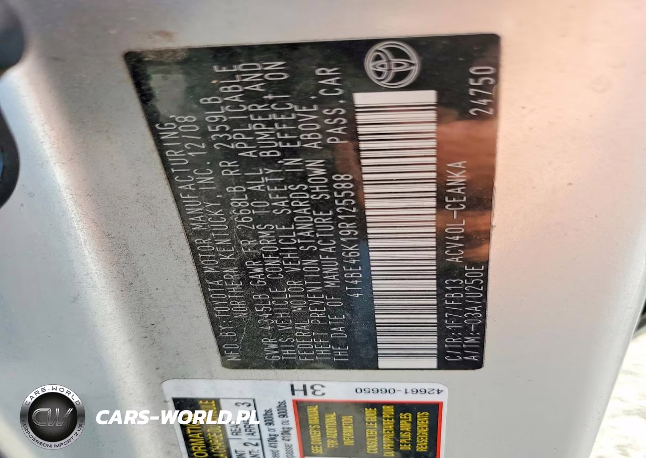2009 Toyota Camry Le VIN:4T4BE46K19R125588 - 12