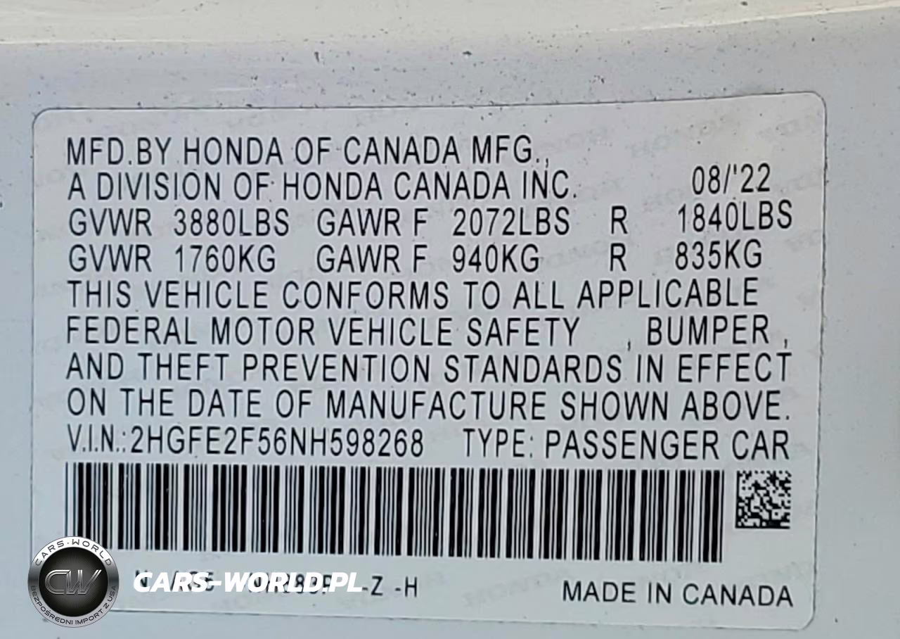 2022 Honda Civic Sport VIN:2HGFE2F56NH598268 - 12