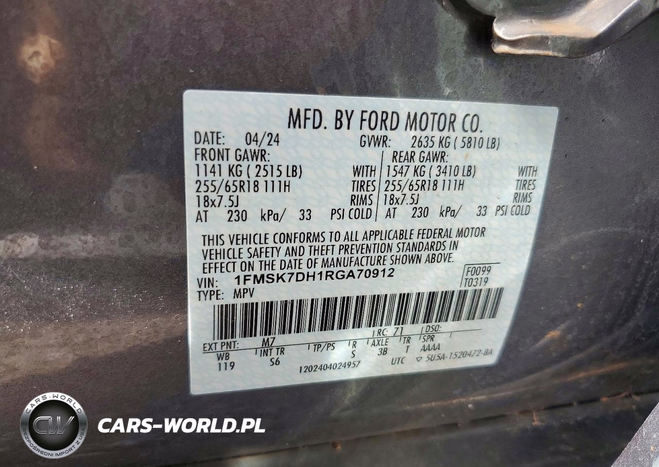 2024 Ford Explorer Xlt VIN:1FMSK7DH1RGA70912 - 13