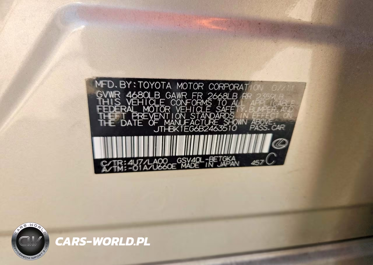 2011 Lexus Es 350 Base VIN:JTHBK1EG6B2463510 - 12