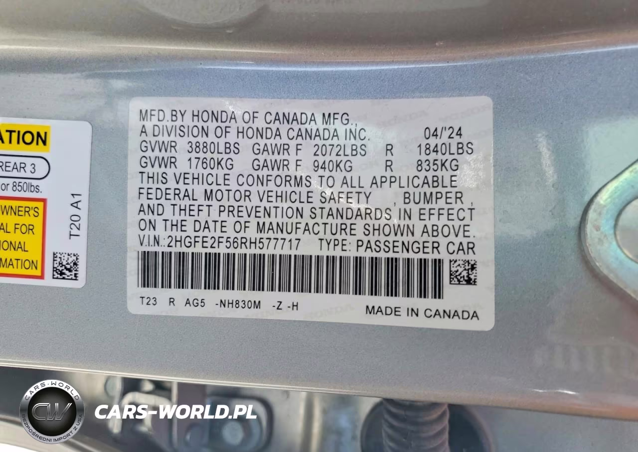 2024 Honda Civic Sport VIN:2HGFE2F56RH577717 - 12