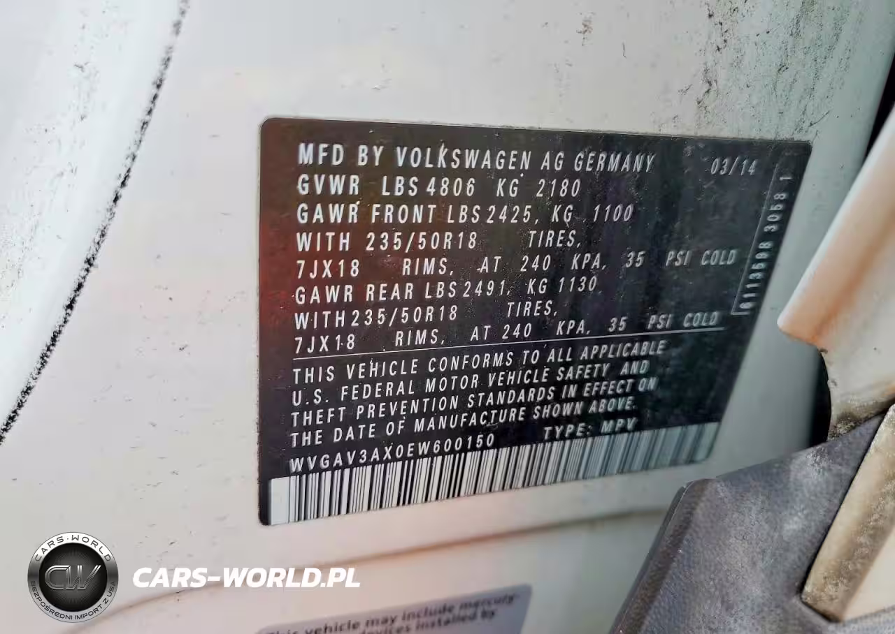 2014 Volkswagen Tiguan S VIN:WVGAV3AX0EW600150 - 13
