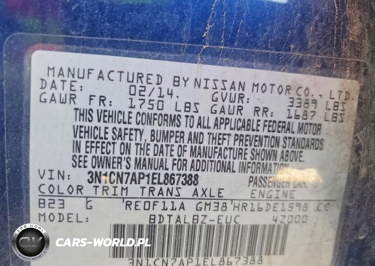 2014 Niss Versa 1.6 Sv VIN:3N1CN7AP1EL867388 - 12