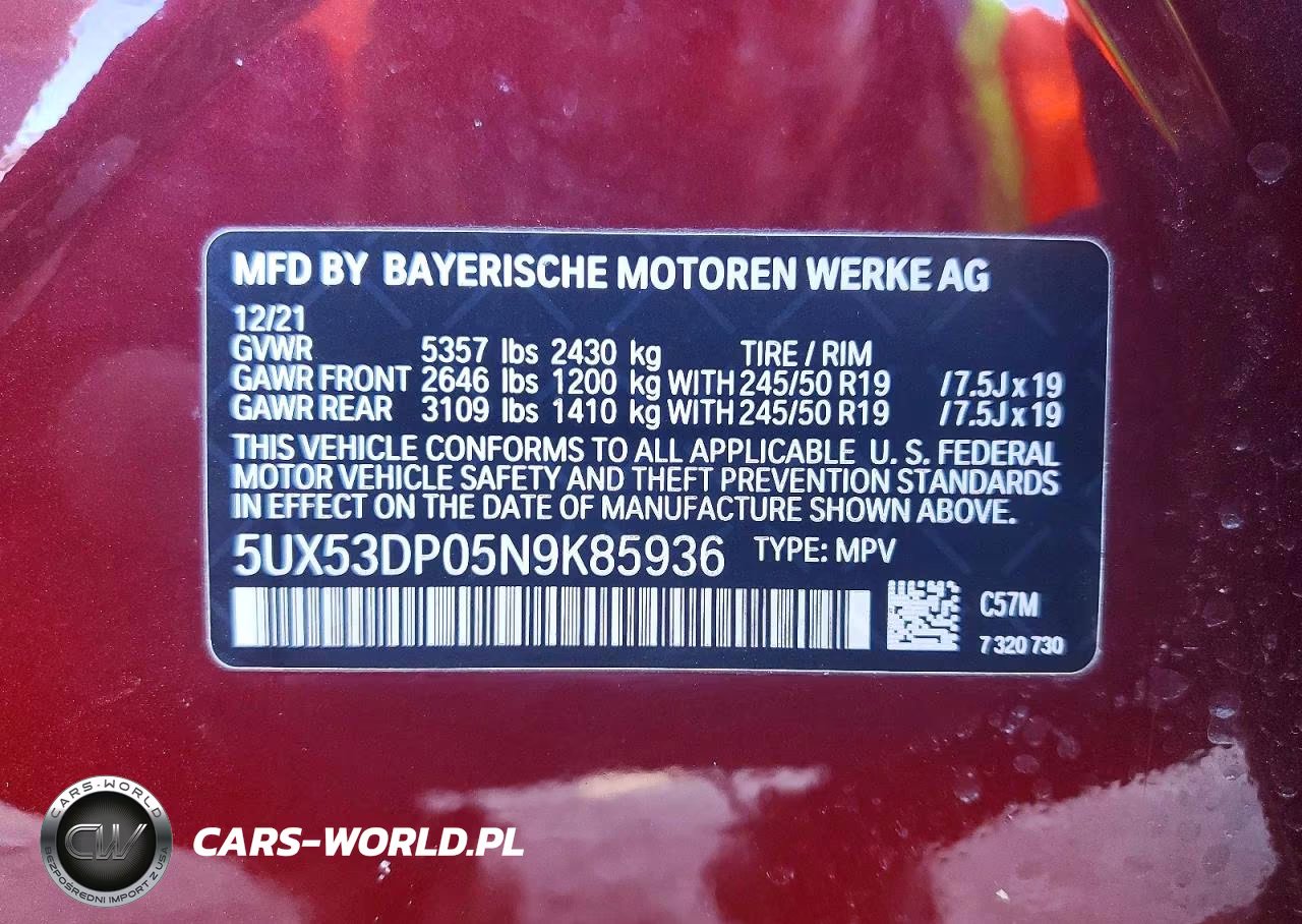 2022 BMW X3 xDrive30I VIN:5UX53DP05N9K85936 - 13