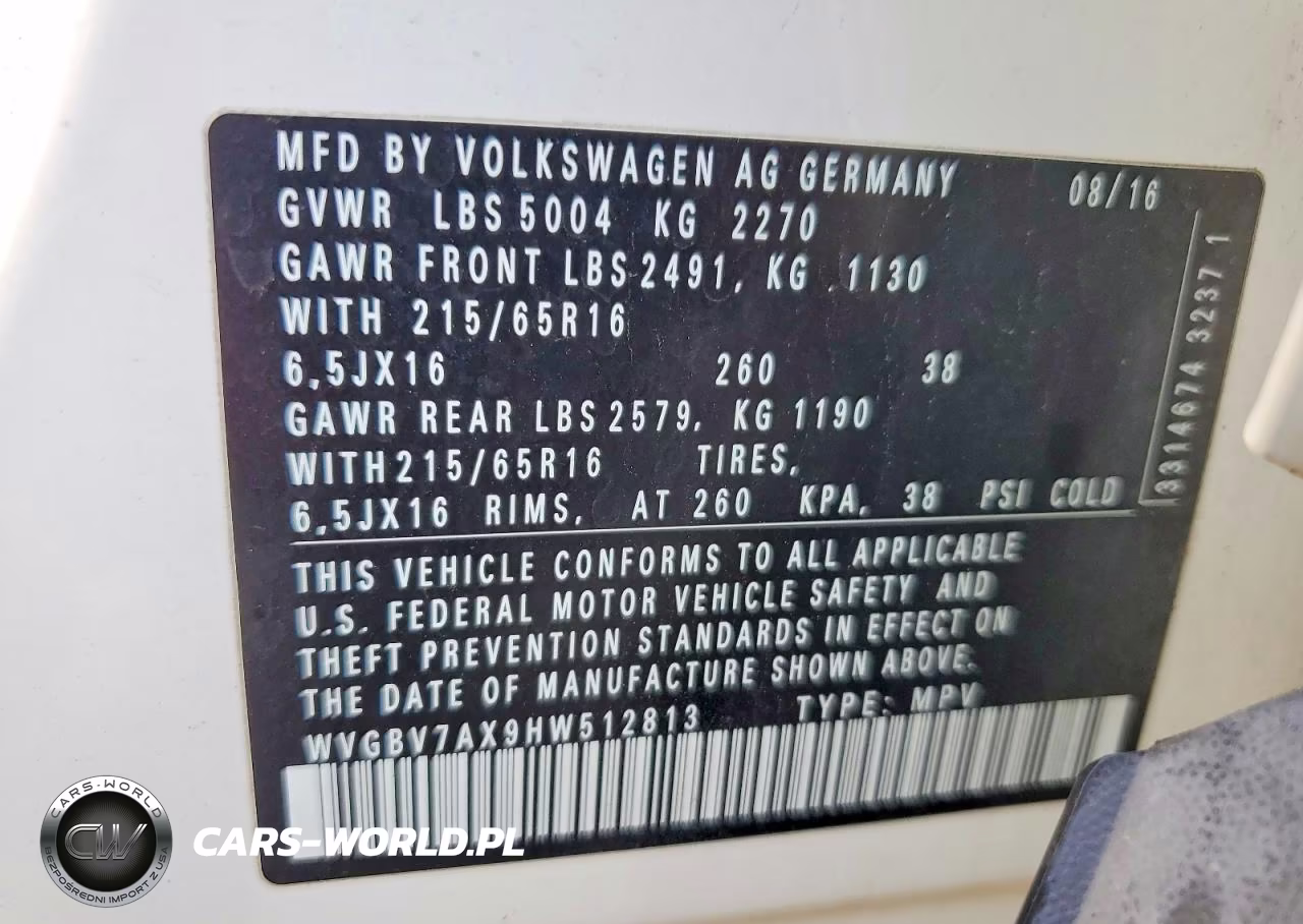 2017 Volkswagen Tiguan S VIN:WVGBV7AX9HW512813 - 13