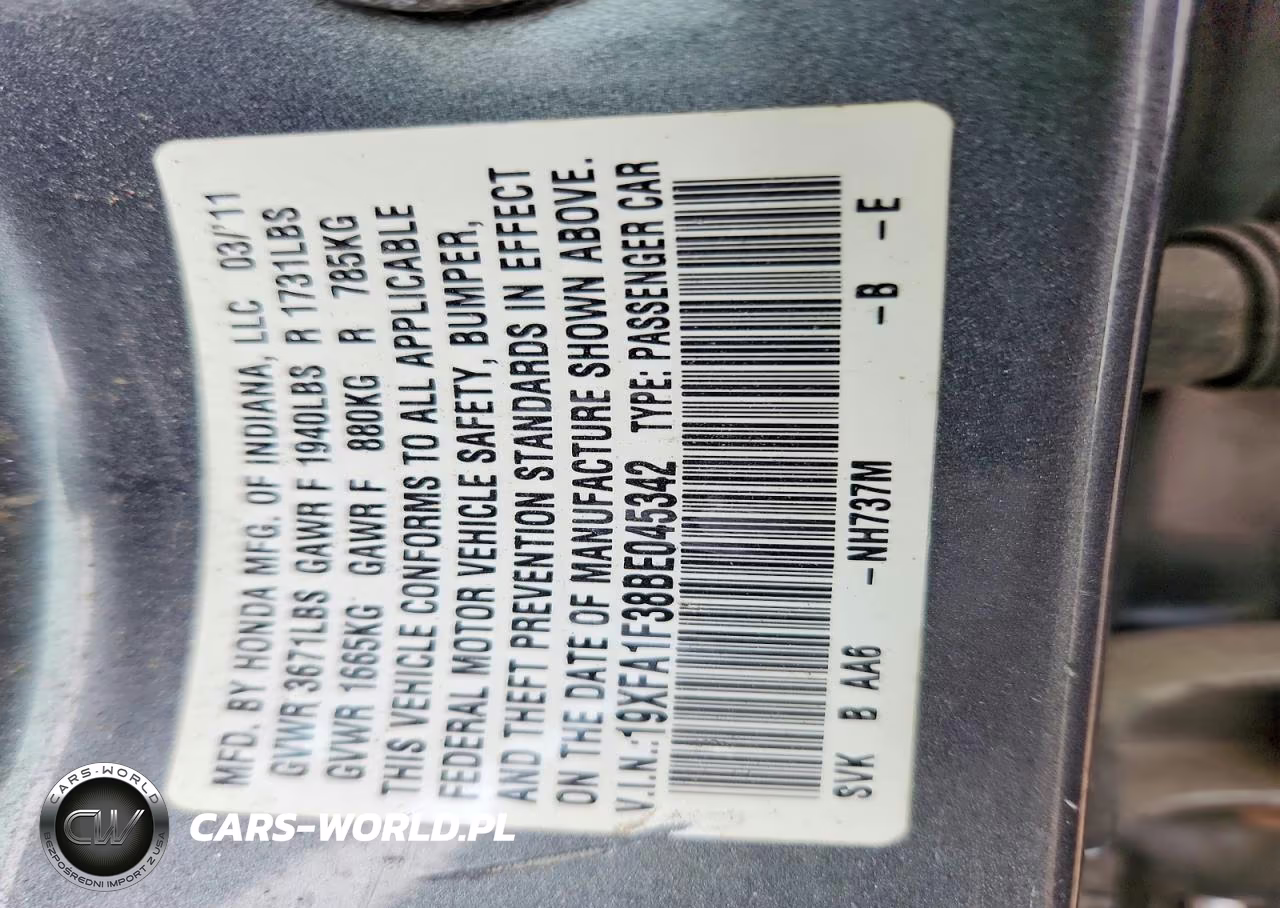 2011 Honda Civic Vp VIN:19XFA1F38BE045342 - 12