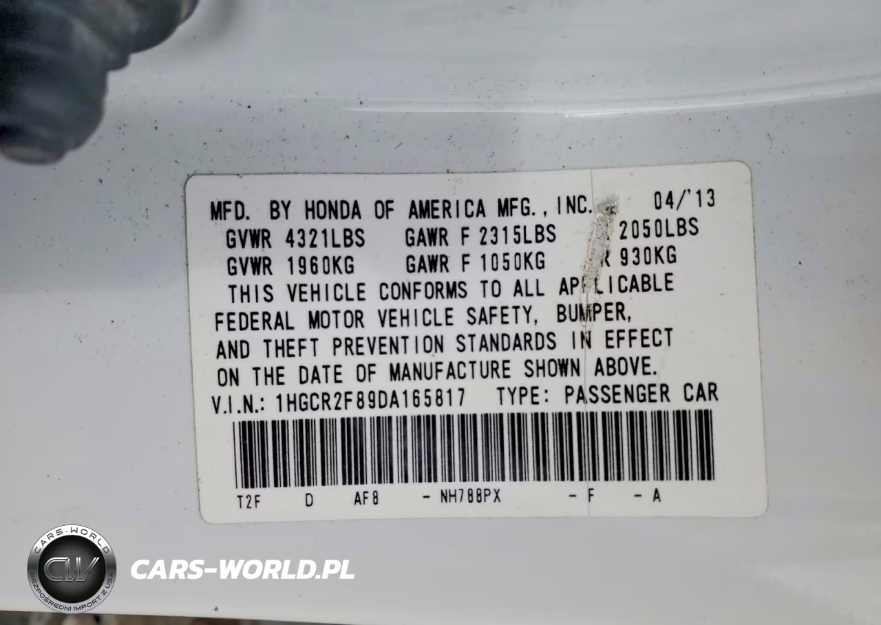 2013 Honda Accord Exl VIN:1HGCR2F89DA165817 - 12