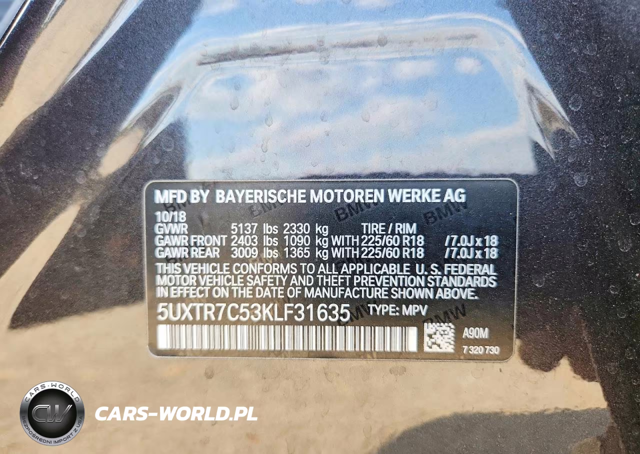 2019 BMW X3 Sdrive30I VIN:5UXTR7C53KLF31635 - 13