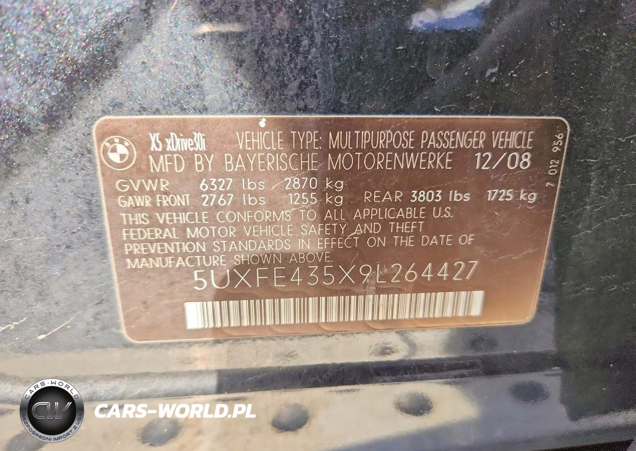 2009 BMW X5 xDrive30I VIN:5UXFE435X9L264427 - 13