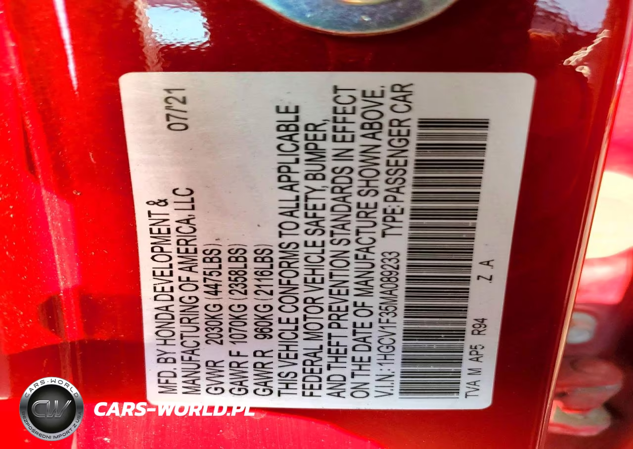 2021 Honda Accord Sport VIN:1HGCV1F35MA089233 - 13
