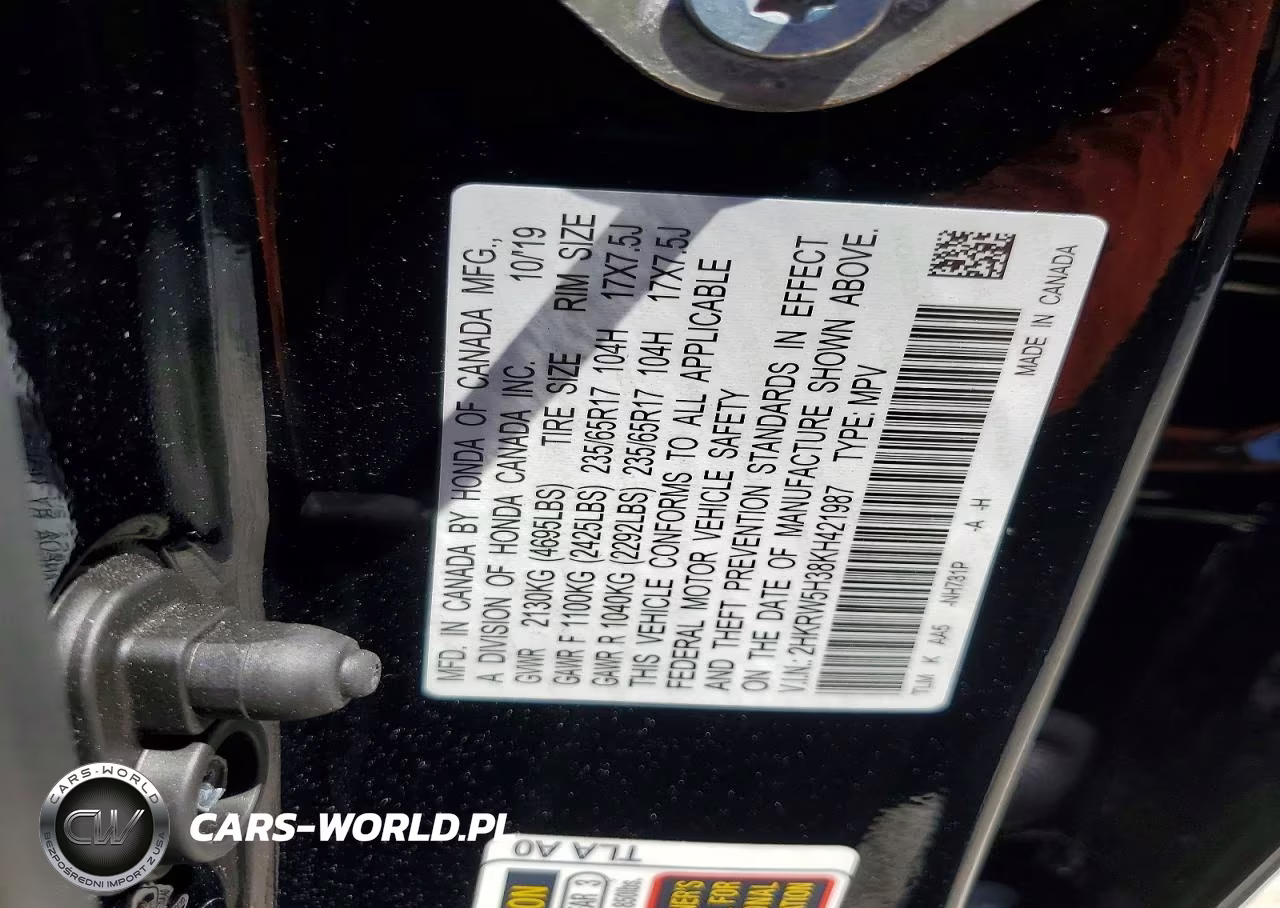 2019 Honda Cr-V Lx VIN:2HKRW5H38KH421987 - 14