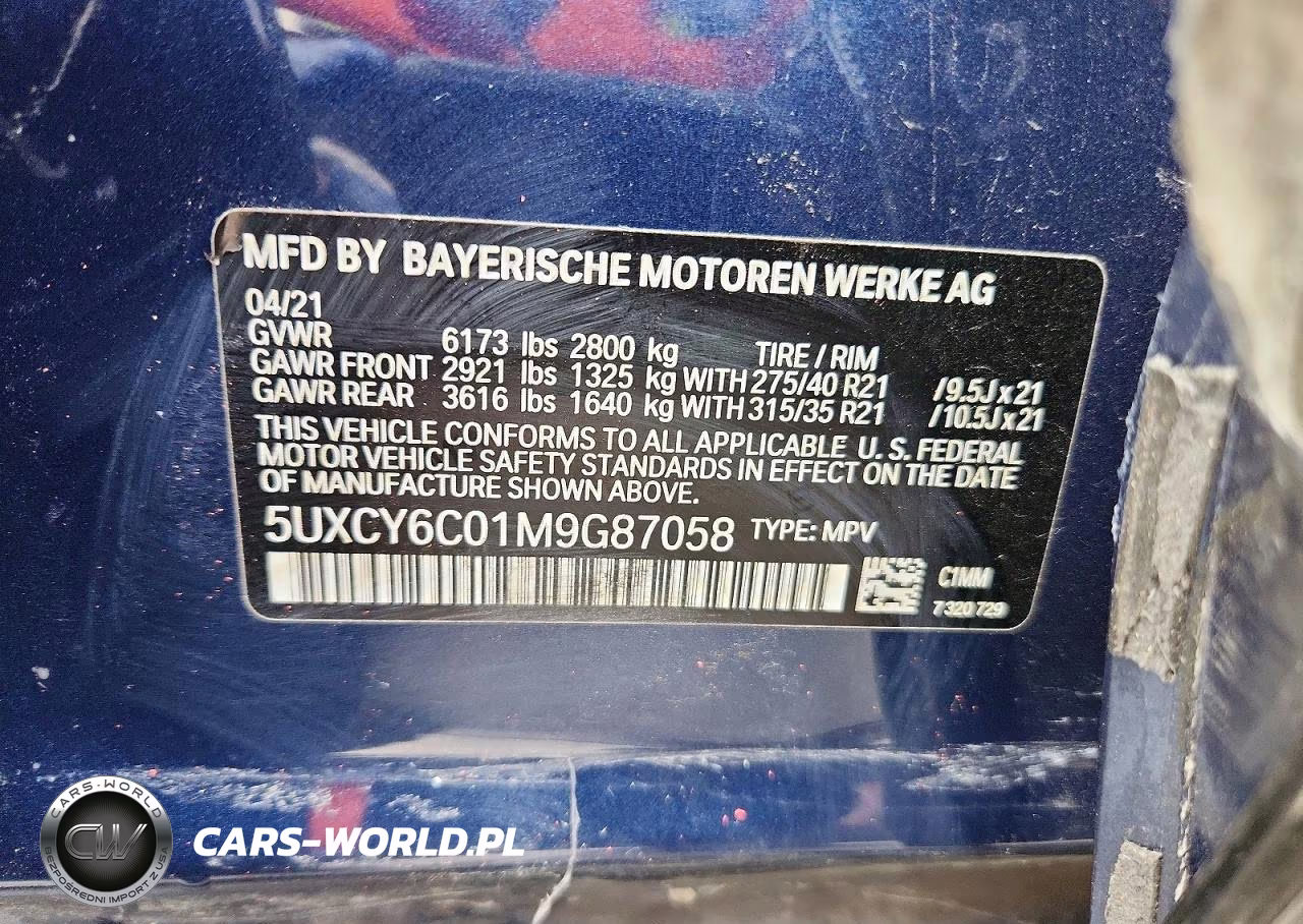 2021 BMW X6 xDrive40I VIN:5UXCY6C01M9G87058 - 14