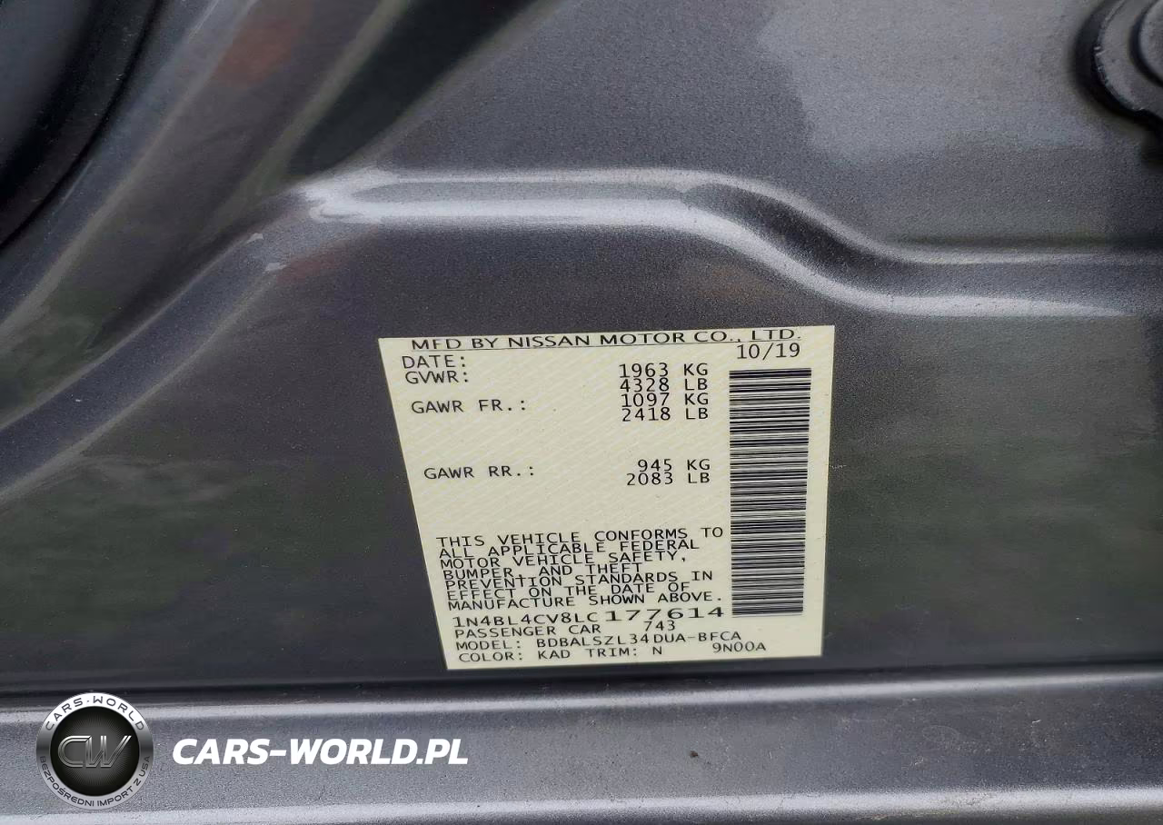 2020 Nissan Altima 2.5 Sr VIN:1N4BL4CV8LC177614 - 12