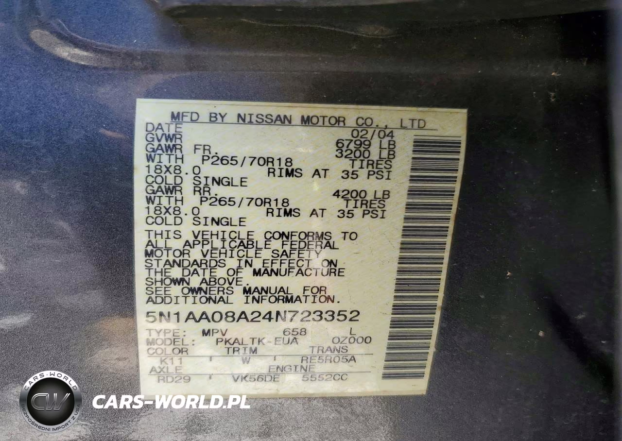 2004 Nissan Armada Se VIN:5N1AA08A24N723352 - 13