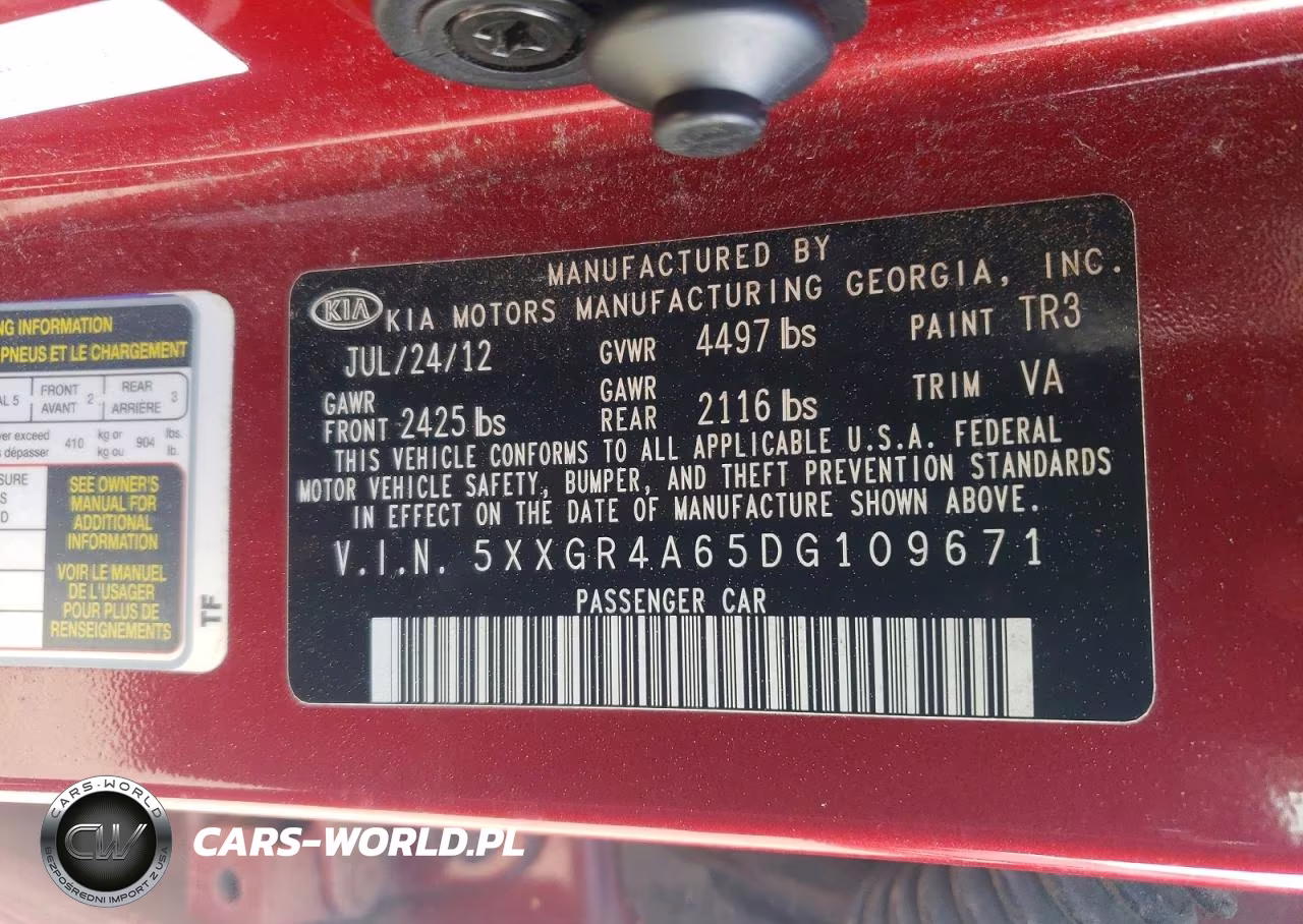 2013 Kia Optima Sx VIN:5XXGR4A65DG109671 - 12