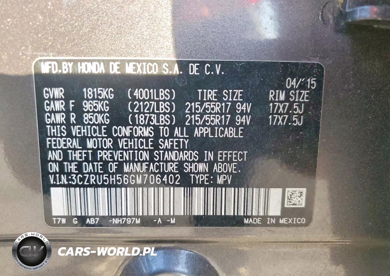 2016 Honda Hr-V Ex VIN:3CZRU5H56GM706402 - 12