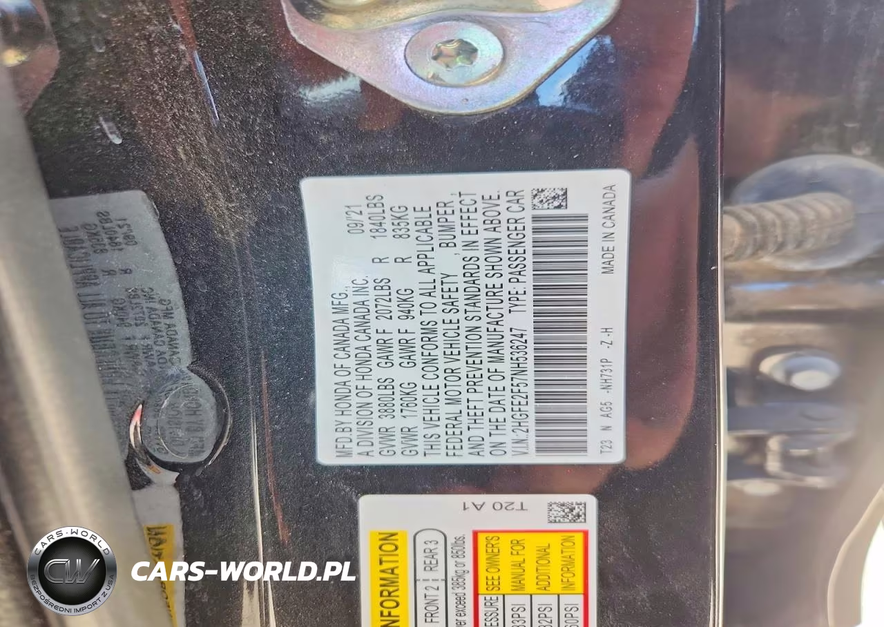 2022 Honda Civic Sport VIN:2HGFE2F57NH536247 - 12